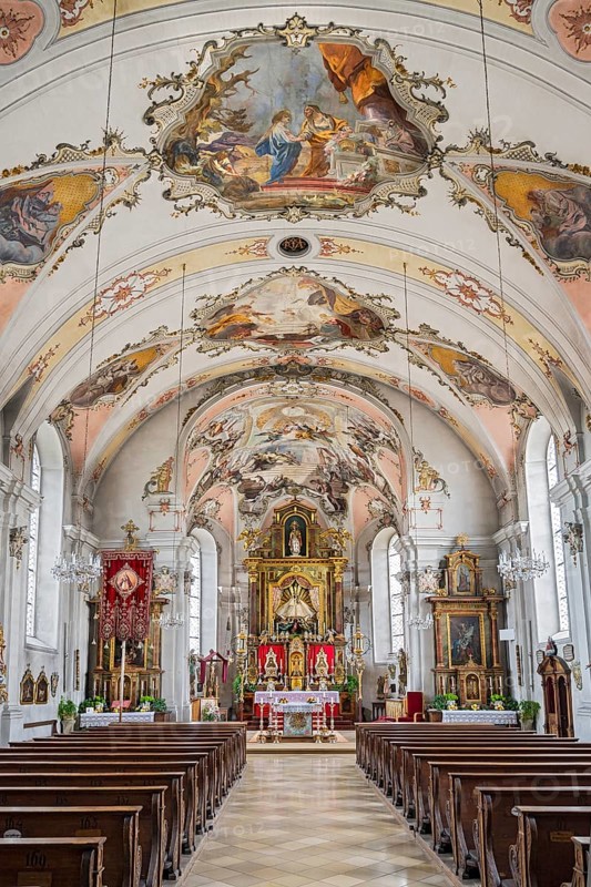 Muehlfeld church in Bad-Toelz with ceiling frescos by Matthaeus Guenther