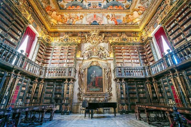 Interioir of library in historic University of Coimbra