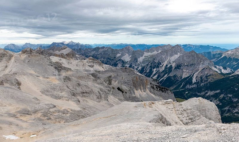 View from the Oedkar peaks to a barren rocky landscape