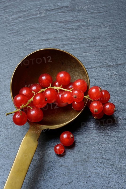 Red currants in brass ladle