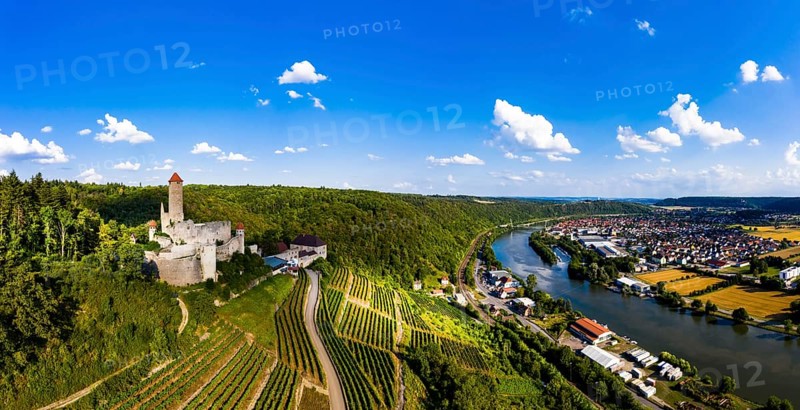 Aerial view of Hornberg Castle on the Neckar