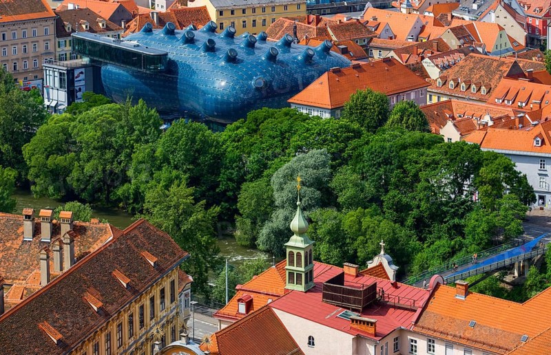 View from the Schlossberg to the Kunsthaus