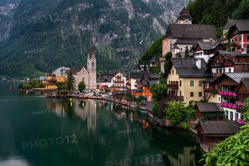 Village view Hallstatt with church