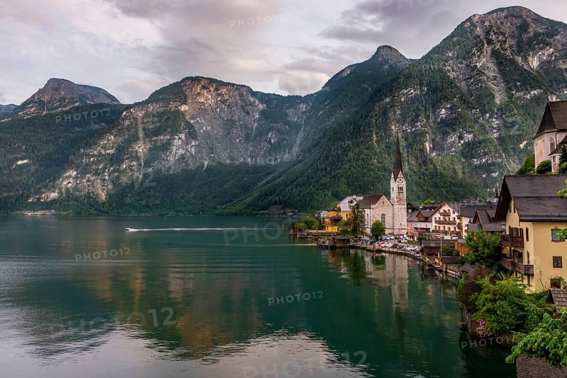 Village view Hallstatt with church