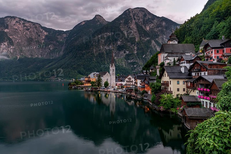 Village view Hallstatt with church