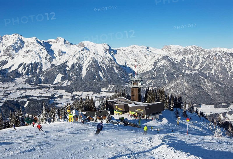 Ski area Planai with view to the mountain station and the Dachstein massif