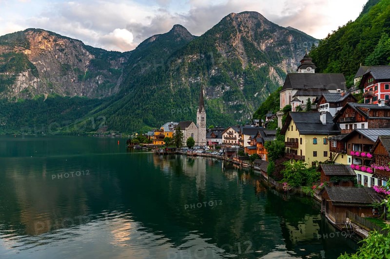 Village view Hallstatt with church