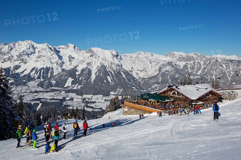 Ski area Planai with view to the Schafalm and the Dachstein massif