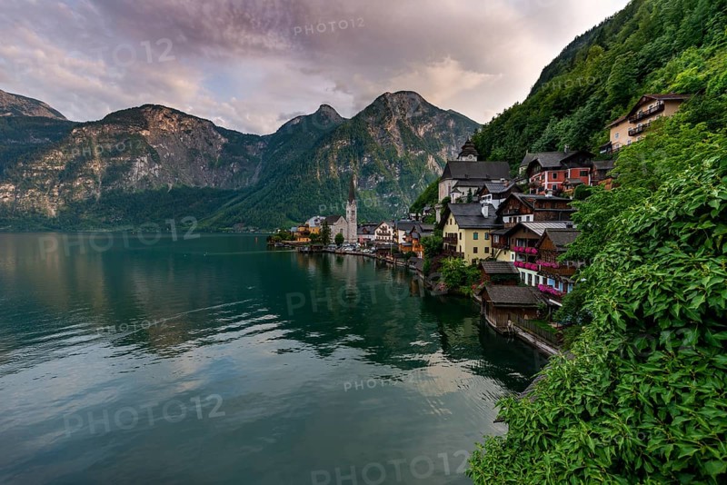 Village view Hallstatt with church