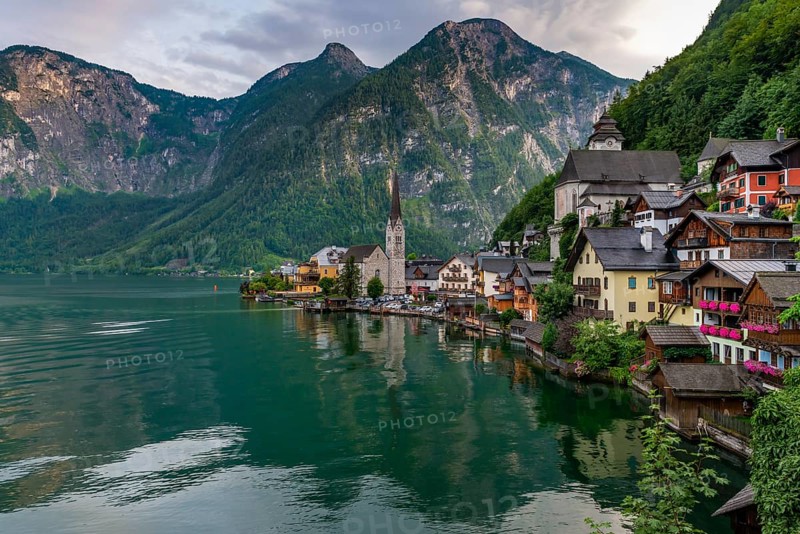 Village view Hallstatt with church