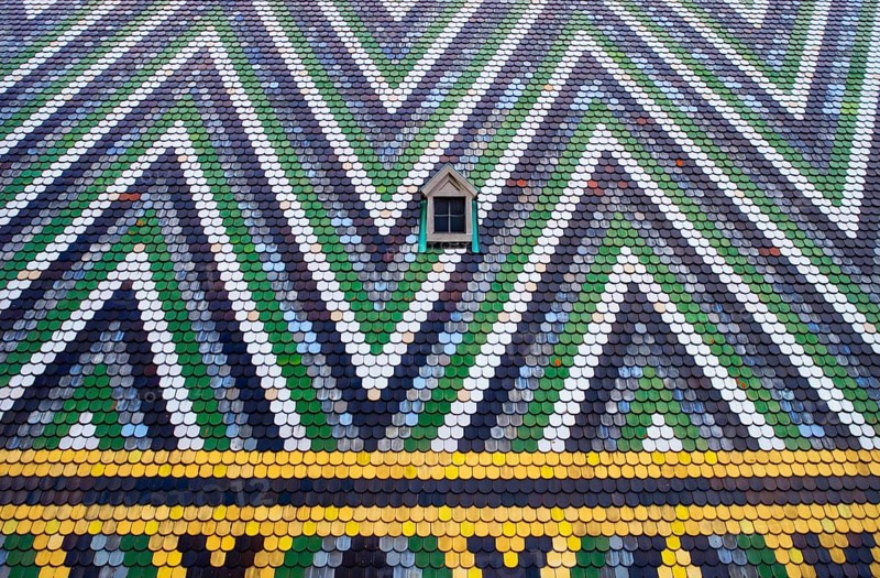 Colourful roof tiles on the cathedral roof