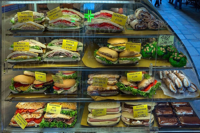 Offer of various sandwiches in a refrigerated display case