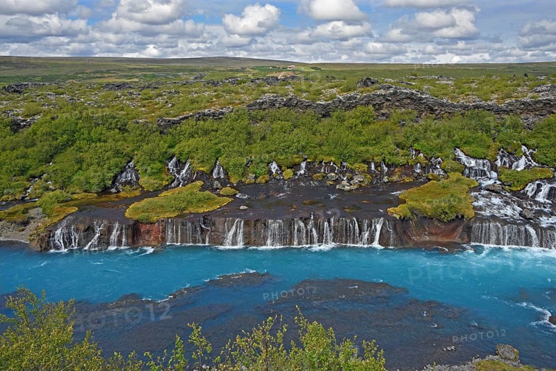 Hraunfossar Waterfalls with river Hvita