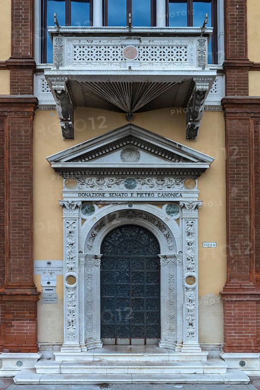 Entrance portal and balcony of the restored Renaissance palace