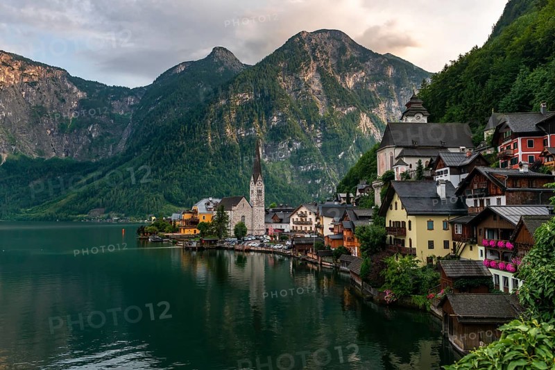 Village view Hallstatt with church