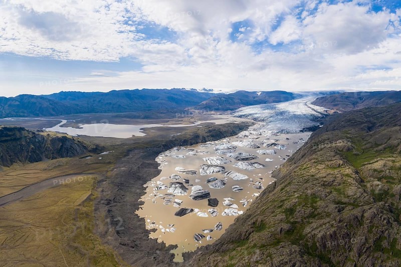 Glacial lake with icebergs