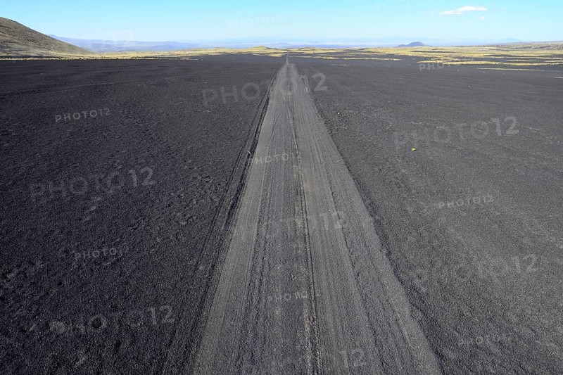 Track through volcanic lunar landscape