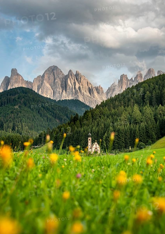 Church of St. John in Ranui with flower meadow