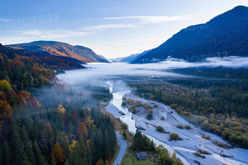 Fog over Isar between Wallgau and Vorderriss