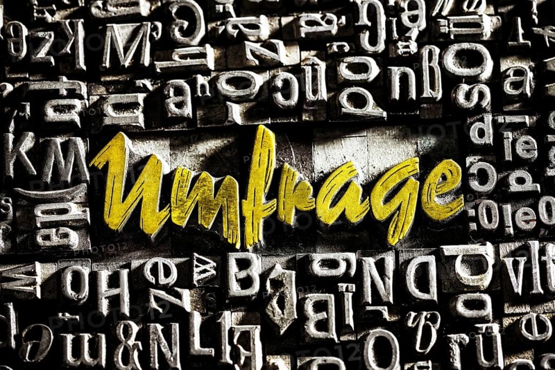Old lead letters with golden writing show the word survey