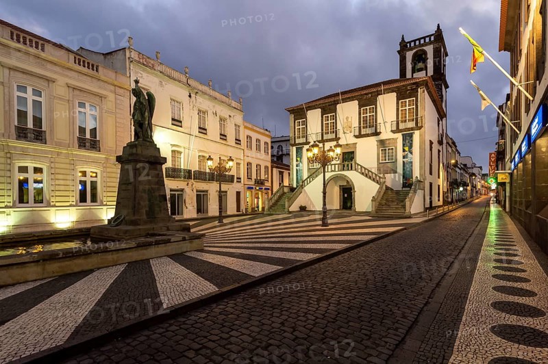 The town hall of Ponta del Gada in the evening