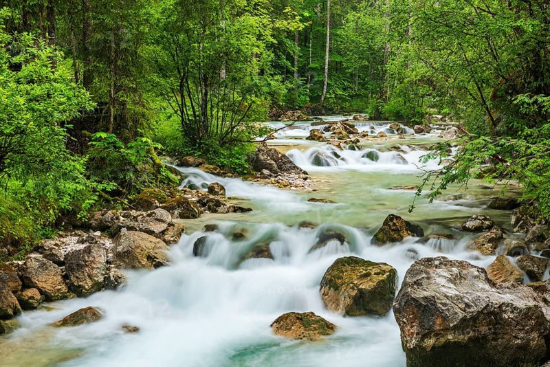 Mountain stream Ramsauer Ache in the enchanted forest