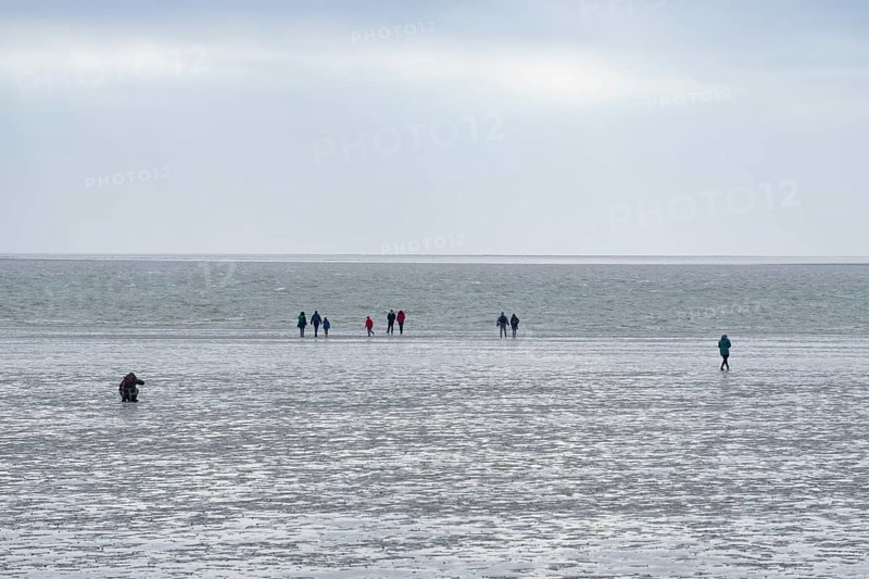 Hiker at low tide in the mudflats