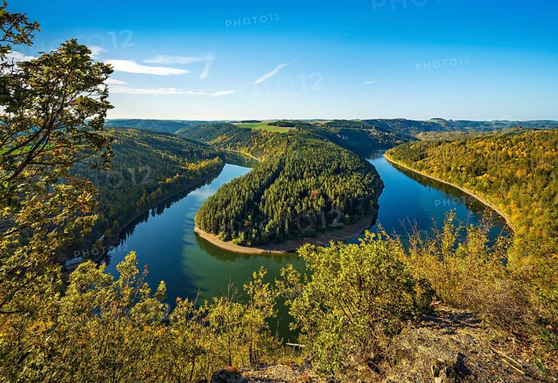 View of the Hohenwarte Reservoir in autumn