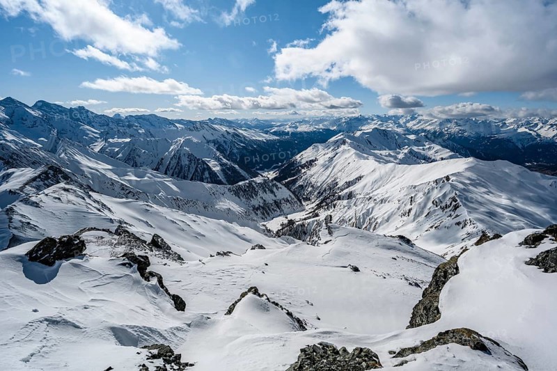 Snow-covered mountain ranges