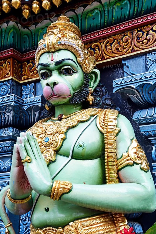 Monkey god Hanuman figure in front of the Shri Krishnan Hindu temple