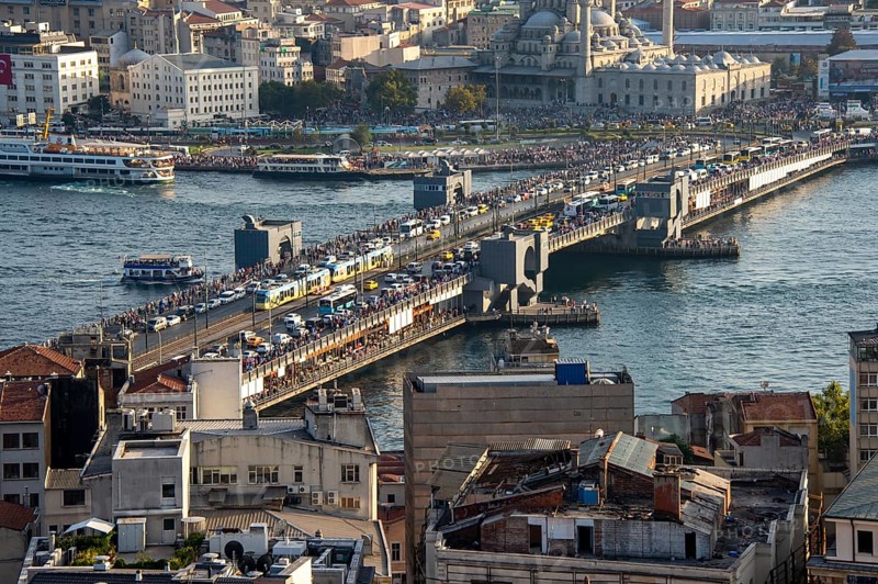 View of the highly frequented Galata Bridge