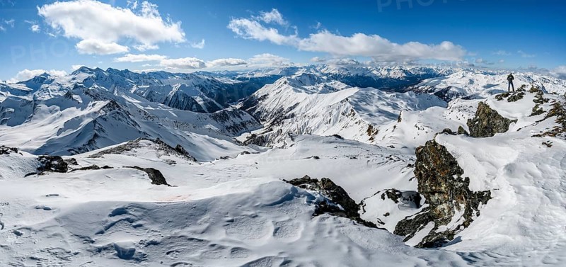 Snow-covered mountain ranges