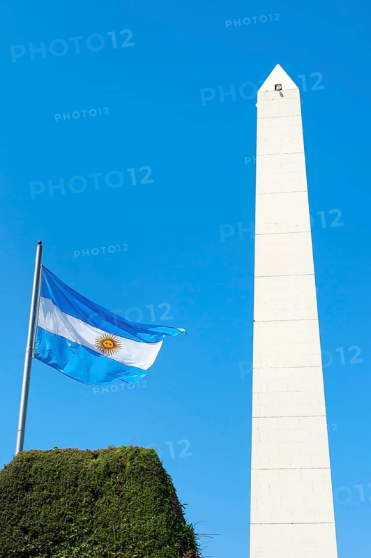 Obelisk and Argentinian flag on Avenue 9 de Julio