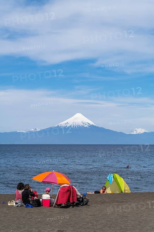 Bathers on the beach of the Llanquihue Lake