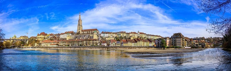 View of the old town with the Bernese Minster and the river Aare