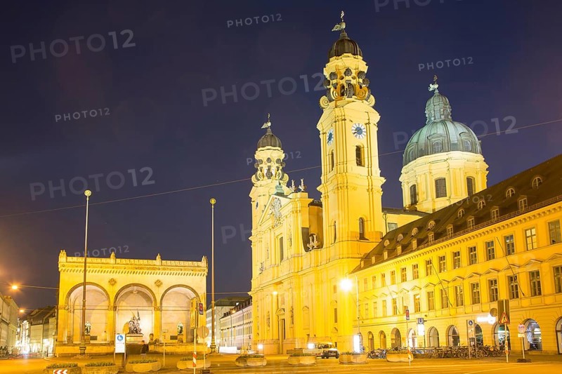 Illuminated Feldherrenhalle and Theatine Church