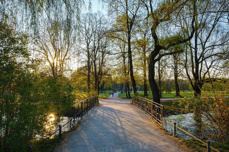 Bridge over Schwabinger Bach in morning light