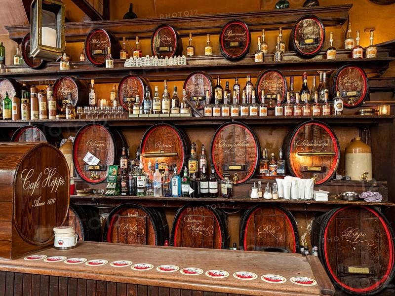 Counter with alcoholic beverages