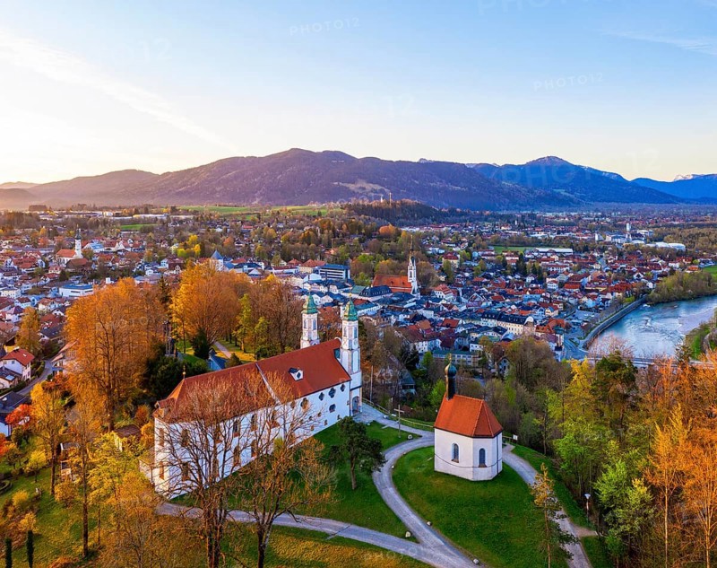 Church of the Holy Cross and Leonhardikapelle on Calvary in the morning light