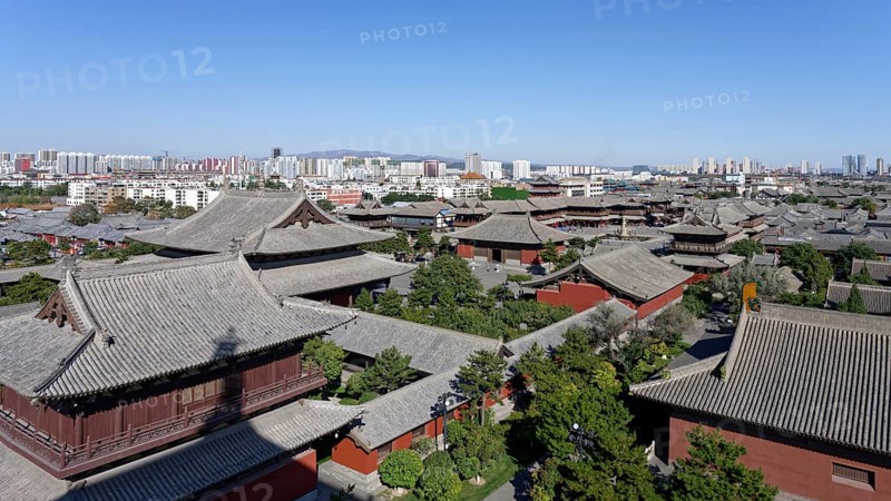 Panoramic view from the tower of Huayan Temple to traditional houses and skyline