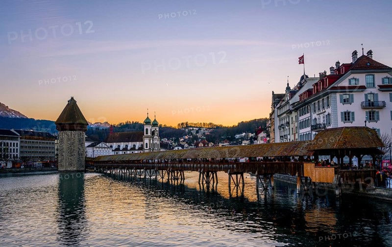 View over the river Reuss to the Chapel Bridge