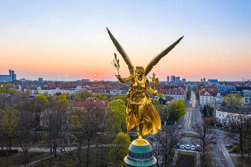 Golden Angel of Peace at sunrise