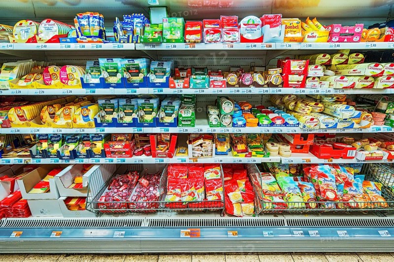 Shelf with cheeses