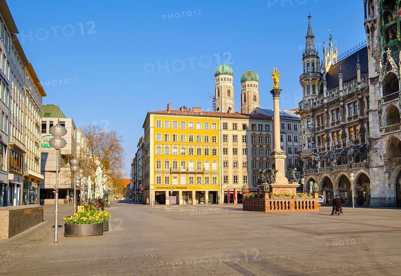 Marian column and twin towers of Church of Our Lady