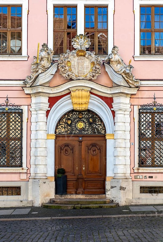 Decorated portal of Hotel Boerse