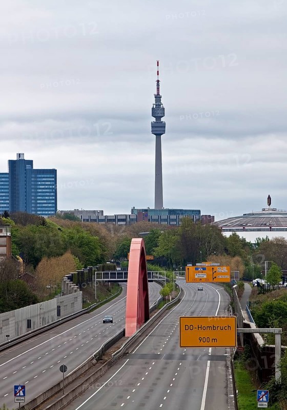 Car-free empty motorway A 40 with Florianturm