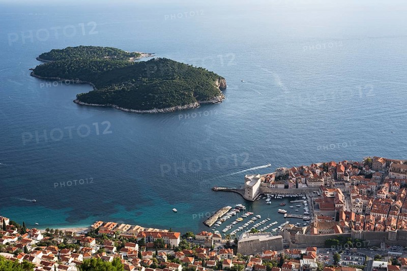 Old Town and Lokrum Island, viewed from Mt Srd