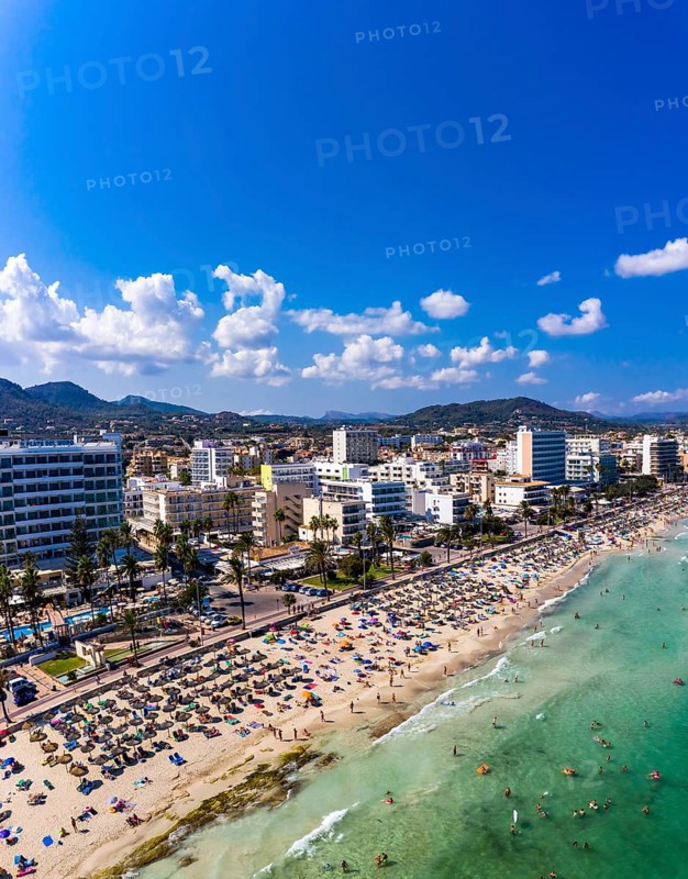 Aerial view over the bay of Cala Millor and Cala Bona, Manacor region