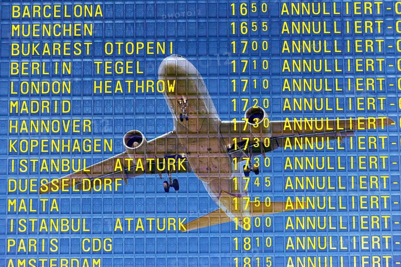 PHOTO MONTAGE, arrival and departure board at the airport