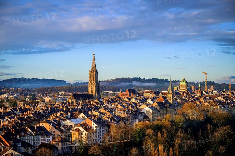 City view in the morning light, view from the rose garden to the old town